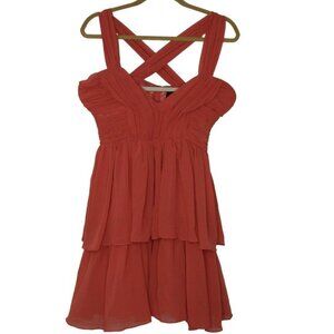 NEW H&M Womens Dress Size 8 Coral Crossover Back Tier Ruching Zip-up Back V-Neck